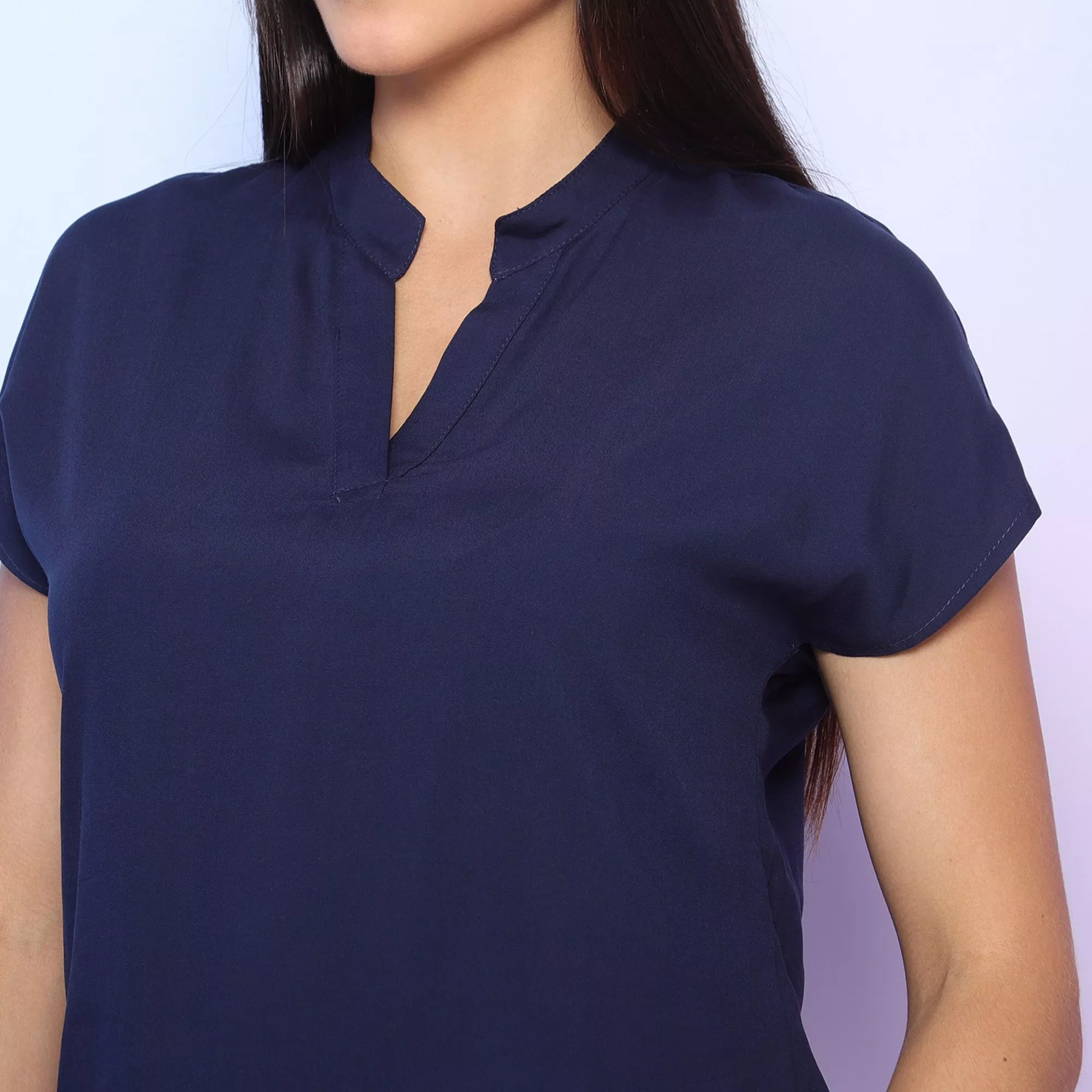 Blusa Feminina de Viscose com Decote em V - Azul Marinho - 3458 