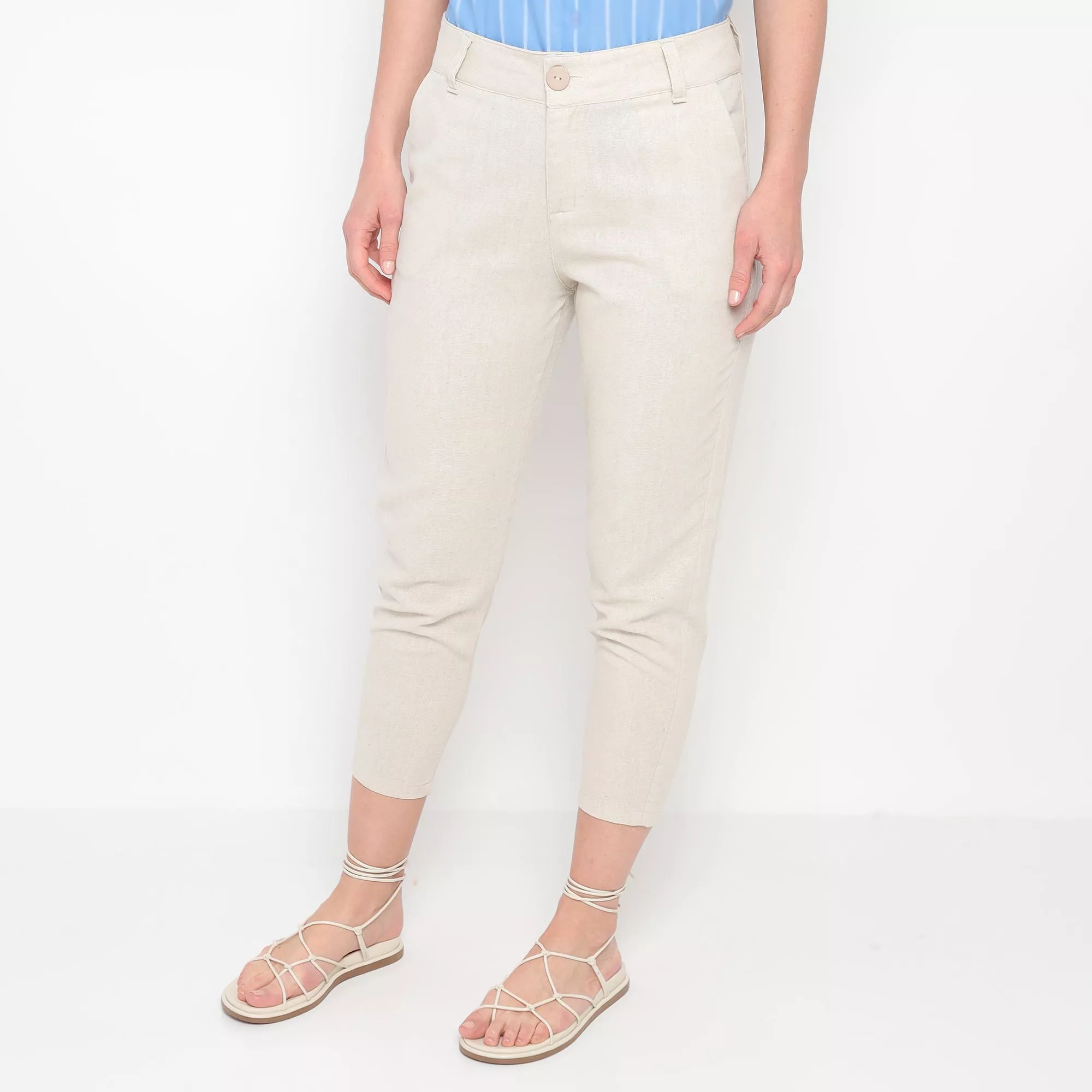 Calça Cropped de Linho Feminina - Off White - 3510